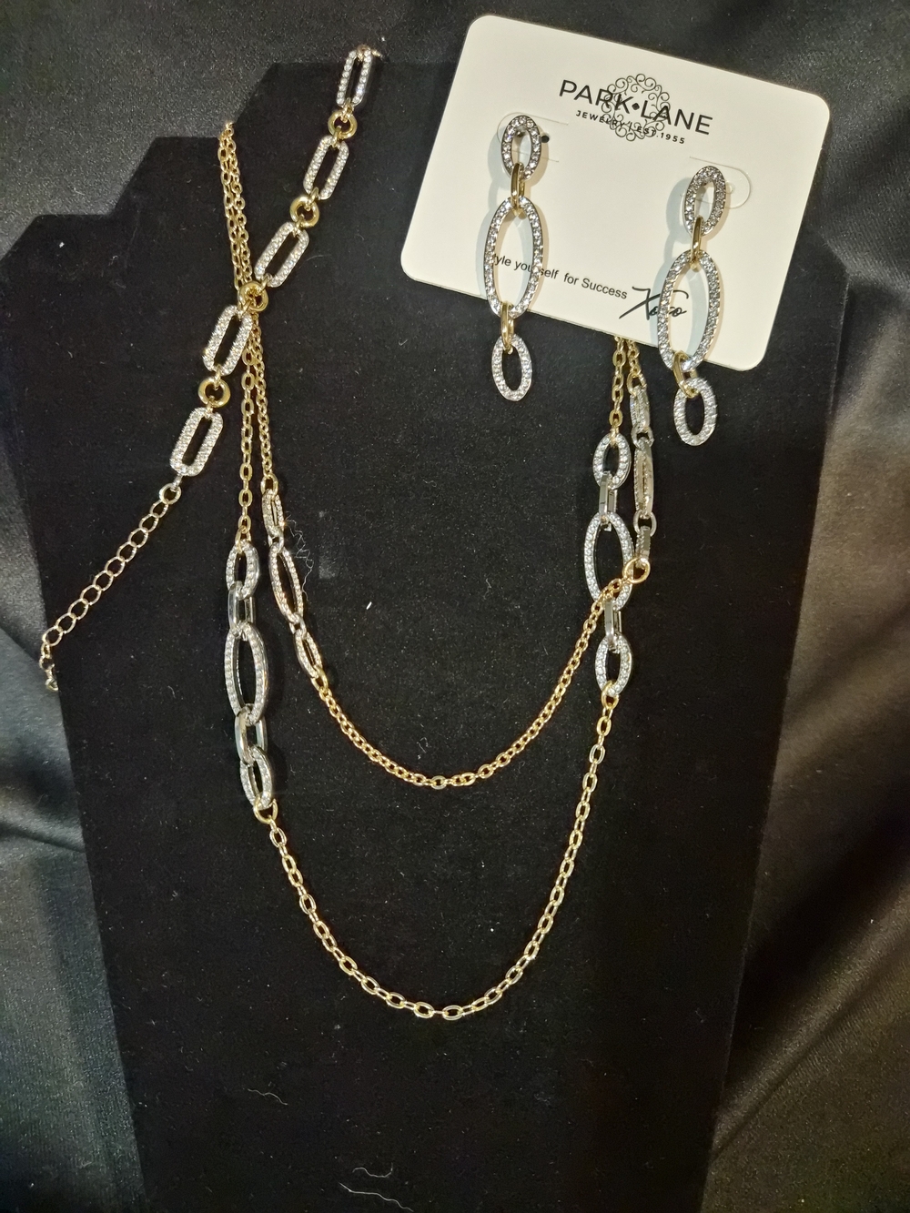 Park Lane Two-Tone Gold and Silver Link Necklace & Drop Earring Set